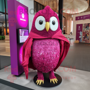 Magenta Owl mascot costume character dressed with a Cover-up and Earrings