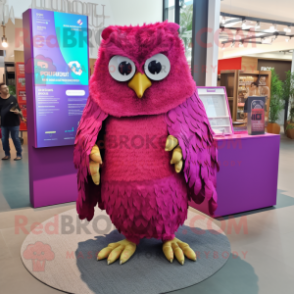 Magenta Owl mascot costume character dressed with a Cover-up and Earrings