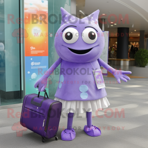 Lavender Ray mascot costume character dressed with a Dress and Briefcases