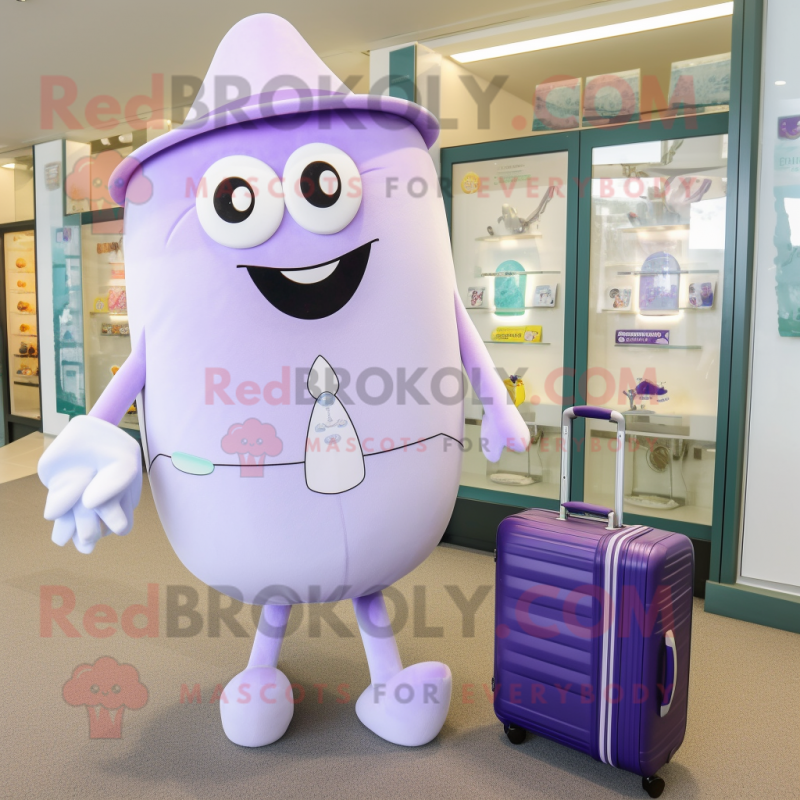 Lavender Ray mascot costume character dressed with a Dress and Briefcases Lavender Ray mascot costume character dressed with a Dress and Briefcases
