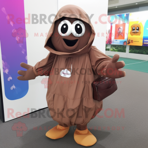 Brown Ghost mascot costume character dressed with a Windbreaker and Messenger bags