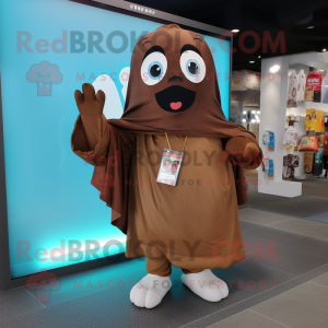 Brown Ghost mascot costume character dressed with a Windbreaker and Messenger bags