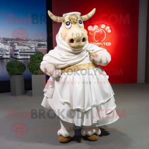White Beef Wellington mascot costume character dressed with a Ball Gown and Belts