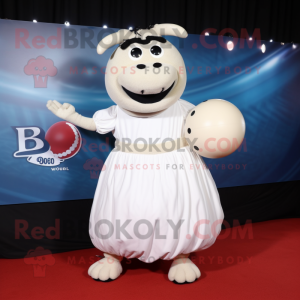 White Beef Wellington mascot costume character dressed with a Ball Gown and Belts