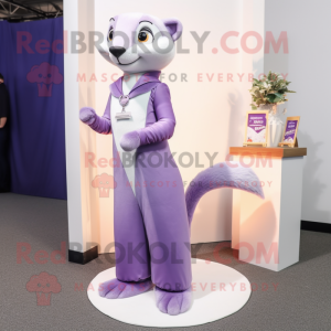 Lavender Weasel mascot costume character dressed with a Evening Gown and Belts