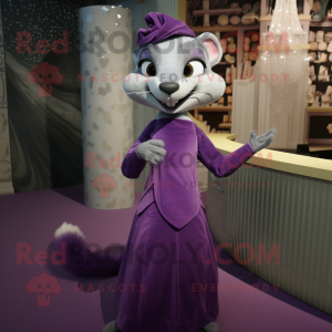 Lavender Weasel mascot costume character dressed with a Evening Gown and Belts