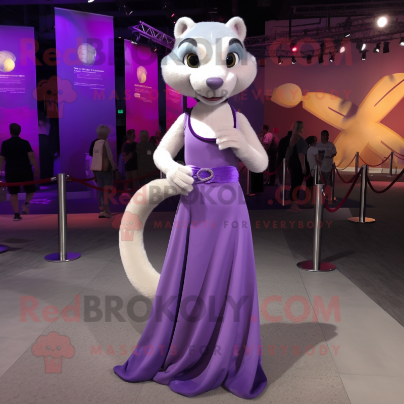 Lavender Weasel mascot costume character dressed with a Evening Gown and Belts