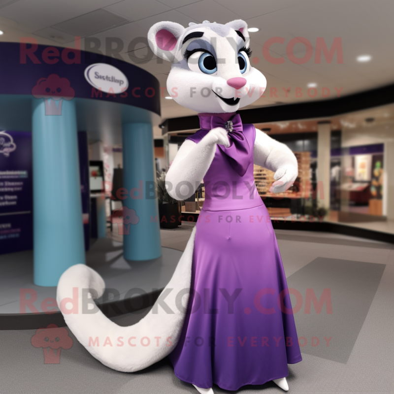 Lavender Weasel mascot costume character dressed with a Evening Gown and Belts