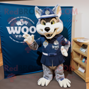 Navy Say Wolf mascot costume character dressed with a Chinos and Reading glasses
