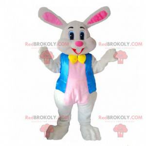 Hvid og lyserød kanin maskot, plys bunny kostume -