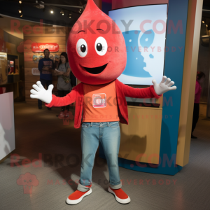 Red Ray mascot costume character dressed with a Boyfriend Jeans and Bracelet watches