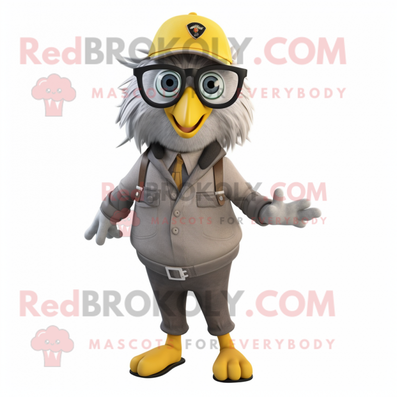 Gray Canary mascot costume character dressed with a Overalls and Eyeglasses Gray Canary mascot costume character dressed with a Overalls and Eyeglasses