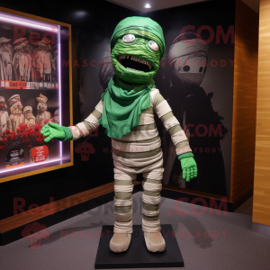 Forest Green Mummy mascot costume character dressed with a Skinny Jeans and Caps