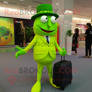 Lime Green But mascot costume character dressed with a Dress Pants and Clutch bags