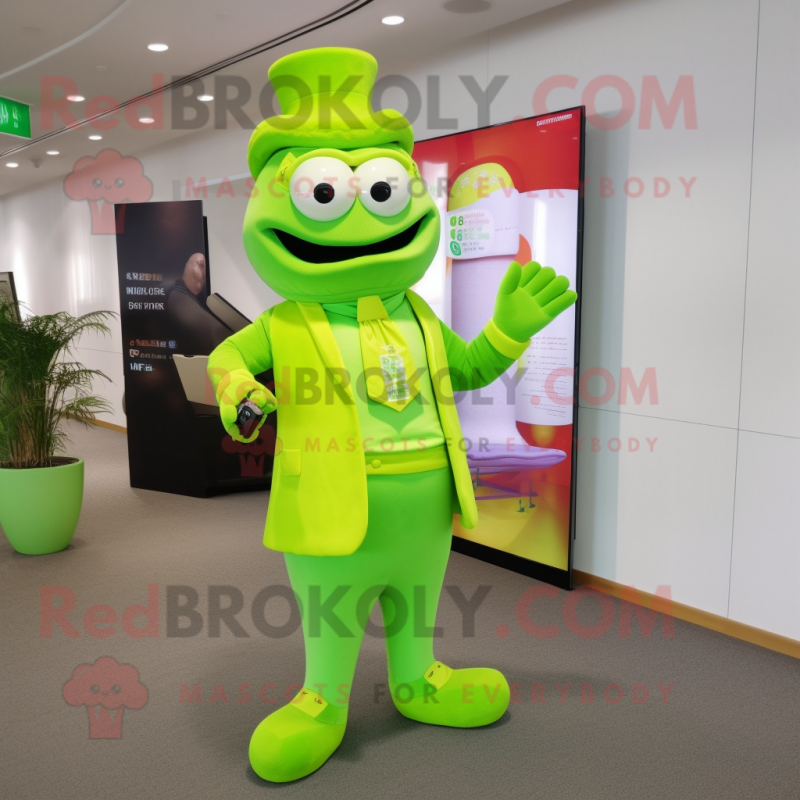 Lime Green But mascot costume character dressed with a Dress Pants and Clutch bags