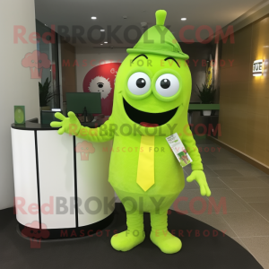 Lime Green But mascot costume character dressed with a Dress Pants and Clutch bags