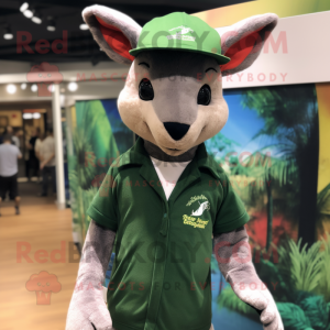 Forest Green Kangaroo mascot costume character dressed with a Henley Shirt and Beanies
