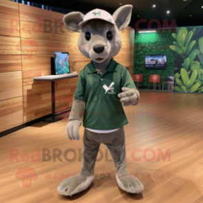 Forest Green Kangaroo mascot costume character dressed with a Henley Shirt and Beanies