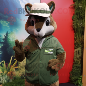 Forest Green Kangaroo mascot costume character dressed with a Henley Shirt and Beanies