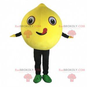 Mascotte de citron jaune géant, costume de fruit jaune -