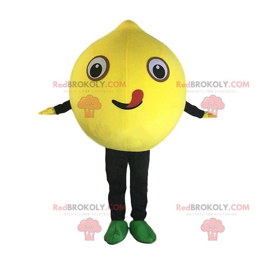 Mascotte de citron jaune géant, costume de fruit jaune -