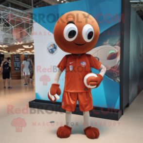 Rust Volleyball Ball mascot costume character dressed with a Polo Shirt and Keychains
