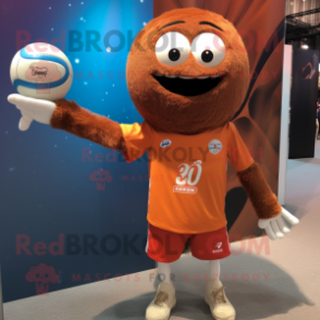 Rust Volleyball Ball mascot costume character dressed with a Polo Shirt and Keychains