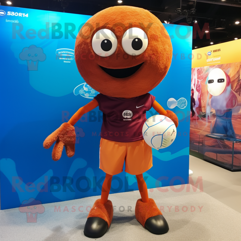 Rust Volleyball Ball mascot costume character dressed with a Polo Shirt and Keychains