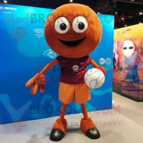 Rust Volleyball Ball mascot costume character dressed with a Polo Shirt and Keychains