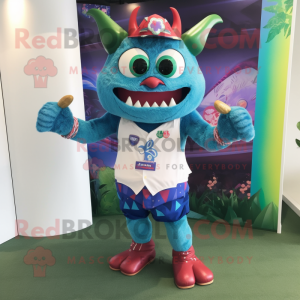 nan Demon mascot costume character dressed with a Bermuda Shorts and Pocket squares