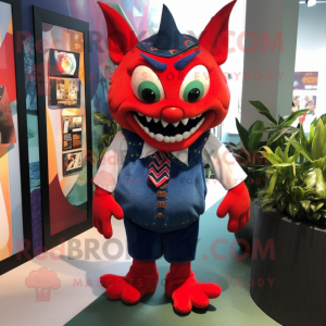 nan Demon mascot costume character dressed with a Bermuda Shorts and Pocket squares