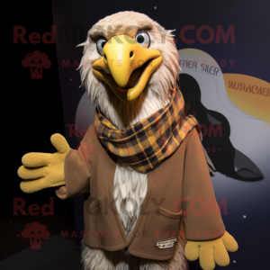 Tan Haast'S Eagle mascot costume character dressed with a Cardigan and Wraps