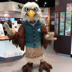 Tan Haast'S Eagle mascot costume character dressed with a Cardigan and Wraps