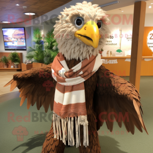 Tan Haast'S Eagle mascot costume character dressed with a Cardigan and Wraps