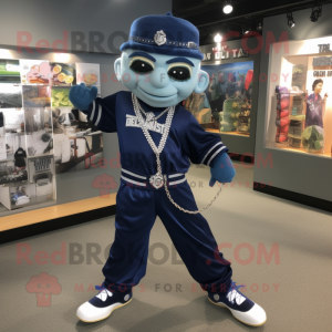 Navy Knife Thrower mascot costume character dressed with a Joggers and Necklaces