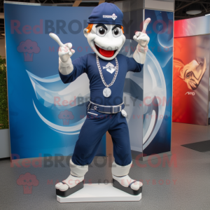 Navy Knife Thrower mascot costume character dressed with a Joggers and Necklaces