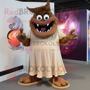 Tan Demon mascot costume character dressed with a Maxi Dress and Gloves