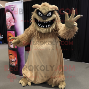 Tan Demon mascot costume character dressed with a Maxi Dress and Gloves