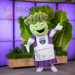 Lavender Caesar Salad mascot costume character dressed with a Coat and Anklets