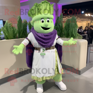 Lavender Caesar Salad mascot costume character dressed with a Coat and Anklets