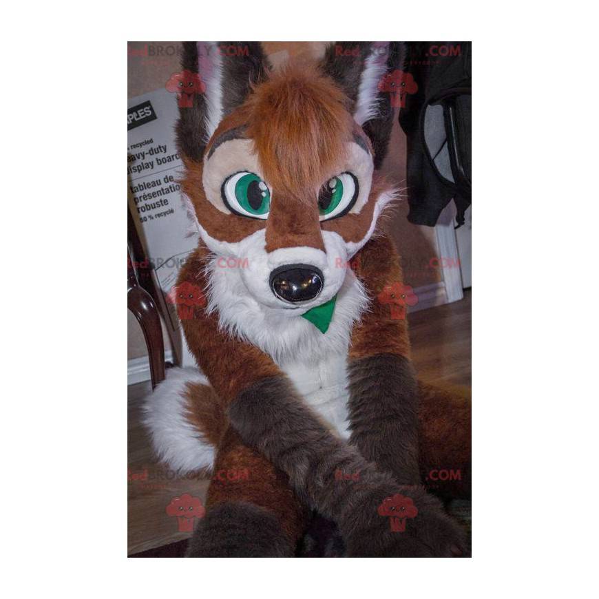 Mascotte de renard de chien marron et blanc - Redbrokoly.com