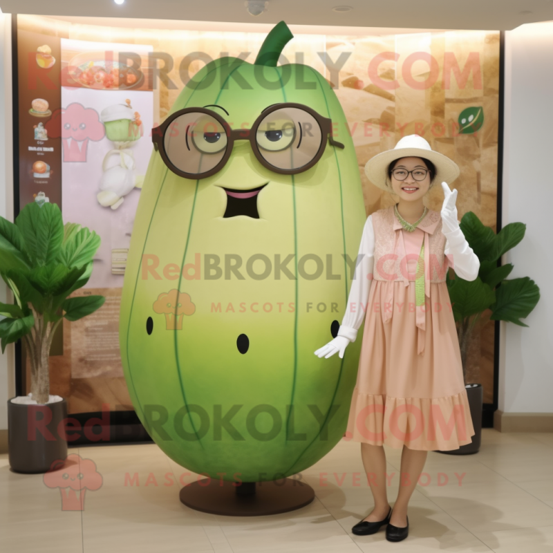 Tan Melon mascot costume character dressed with a Shift Dress and Eyeglasses Tan Melon mascot costume character dressed with a Shift Dress and Eyeglasses
