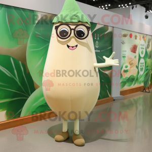 Tan Melon mascot costume character dressed with a Shift Dress and Eyeglasses