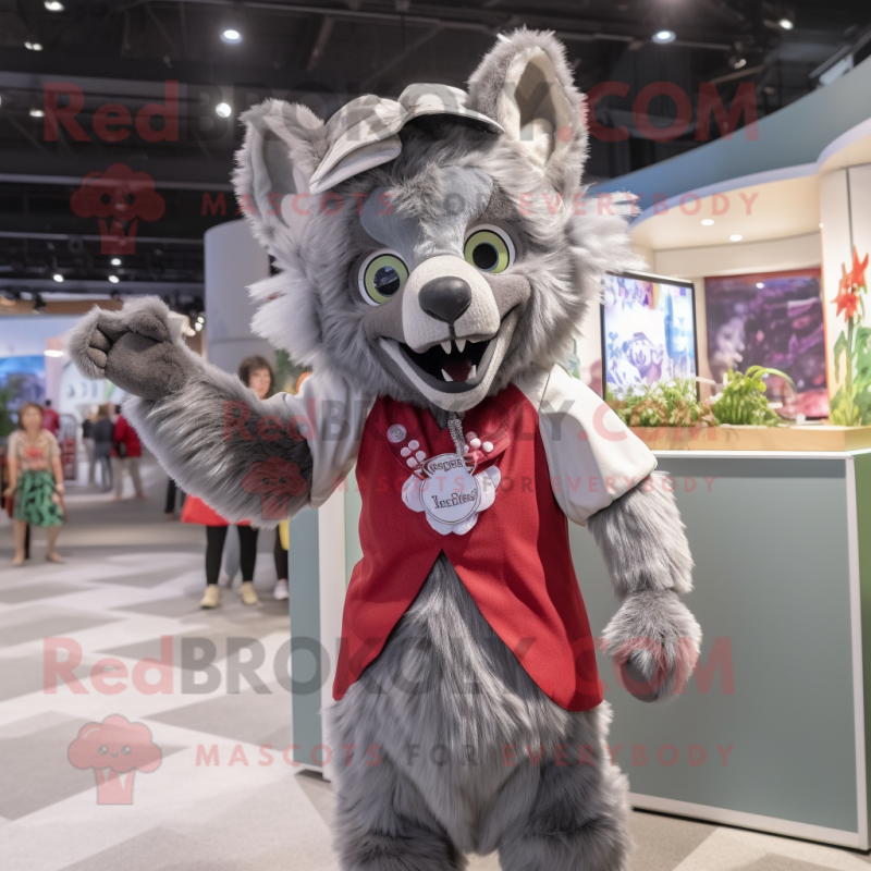 Gray Hyena mascot costume character dressed with a Maxi Skirt and Caps Gray Hyena mascot costume character dressed with a Maxi Skirt and Caps