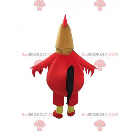 Mascotte gallo rosso, marrone e nero molto divertente -
