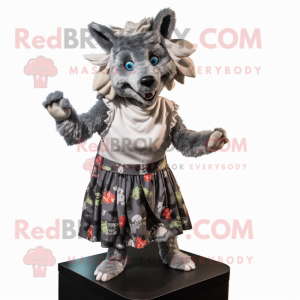 Gray Hyena mascot costume character dressed with a Maxi Skirt and Caps
