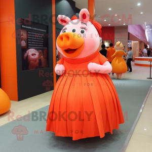 Orange Sow mascot costume character dressed with a Evening Gown and Wallets