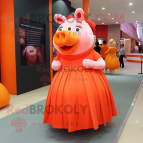 Orange Sow mascot costume character dressed with a Evening Gown and Wallets