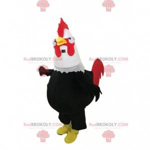 Mascotte gallo nero, gigante rosso e bianco, costume da gallina
