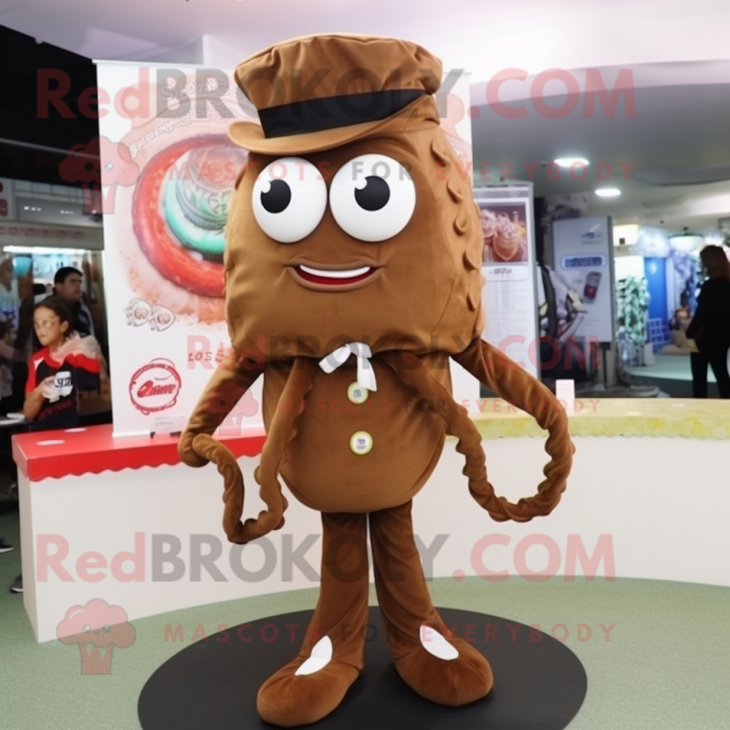 Brown Fried Calamari mascot costume character dressed with a Suit and Shoe laces Brown Fried Calamari mascot costume character dressed with a Suit and Shoe laces